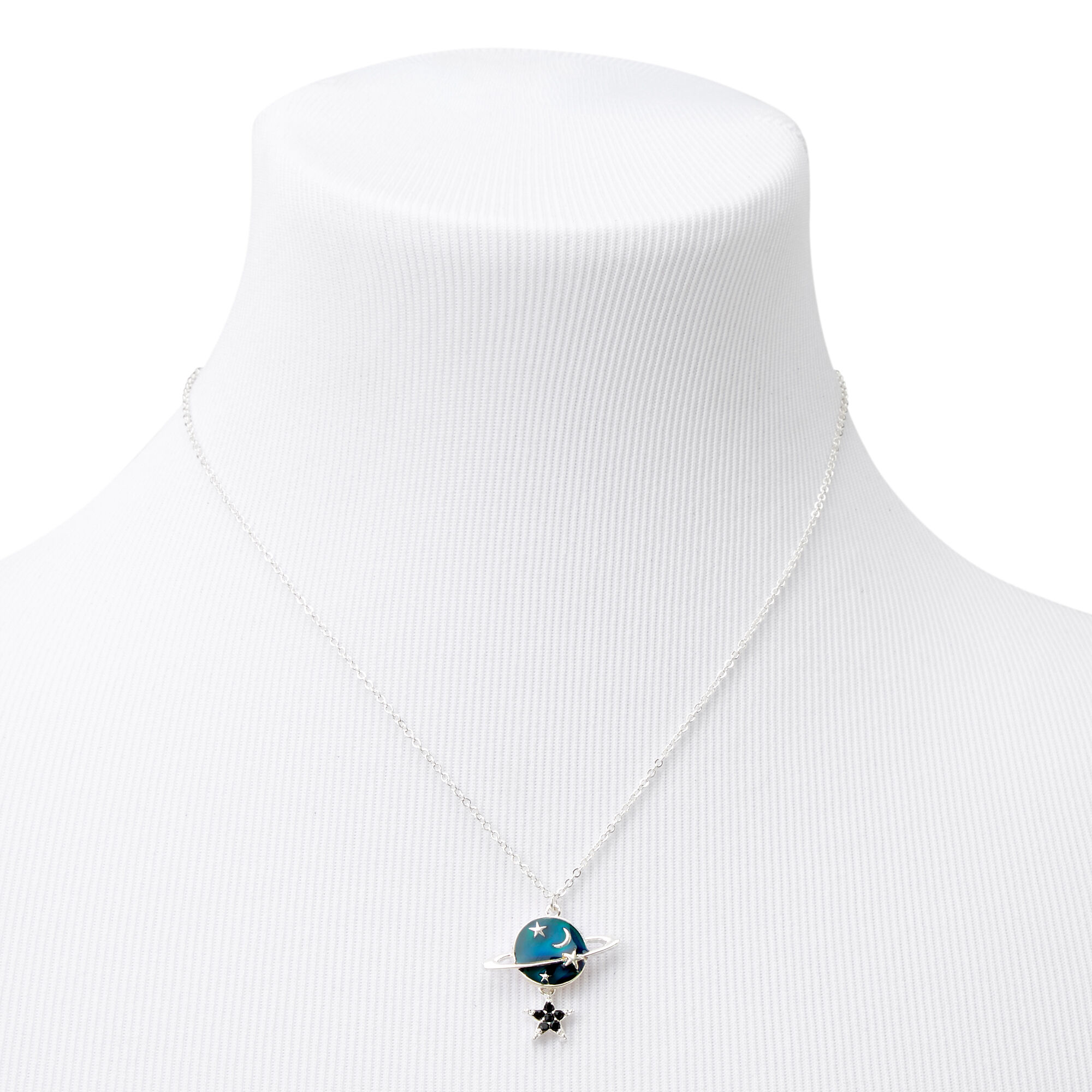 Collier à pendentif d’humeur Saturne couleur argentée,