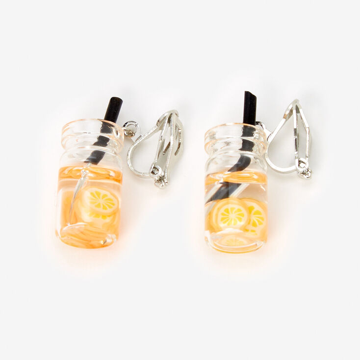 Silver 1&#39;&#39; Lemon Water Clip On Drop Earrings,