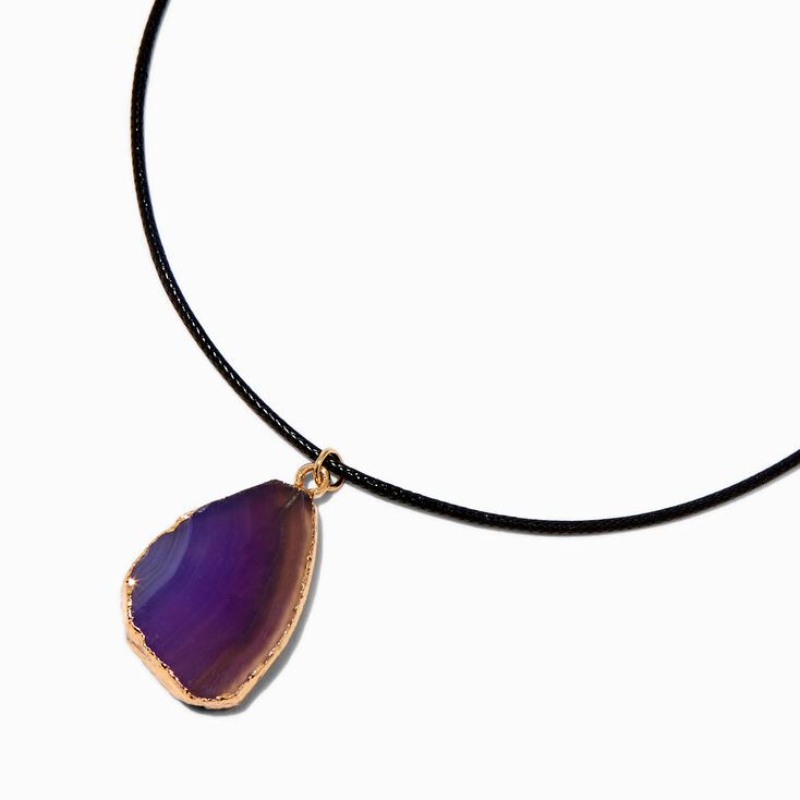 Purple Agate Crystal Pendant Necklace,