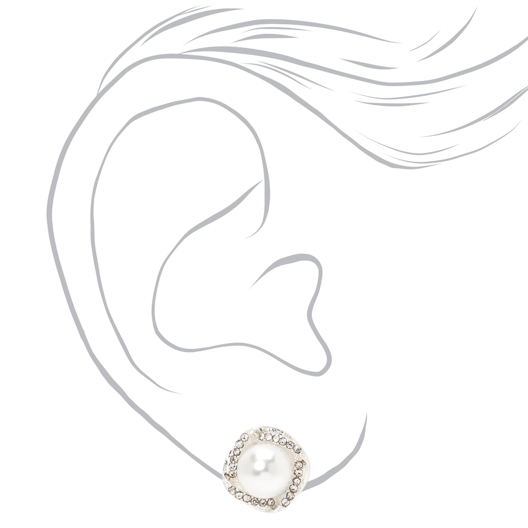 Clous d'oreilles perles d'imitation monture halo ornementés couleur argentée,