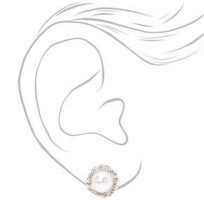 Silver-tone Embellished Halo Pearl Stud Earrings,