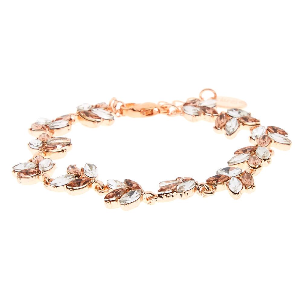 Rose Gold Rhinestone Leaf Chain Bracelet,