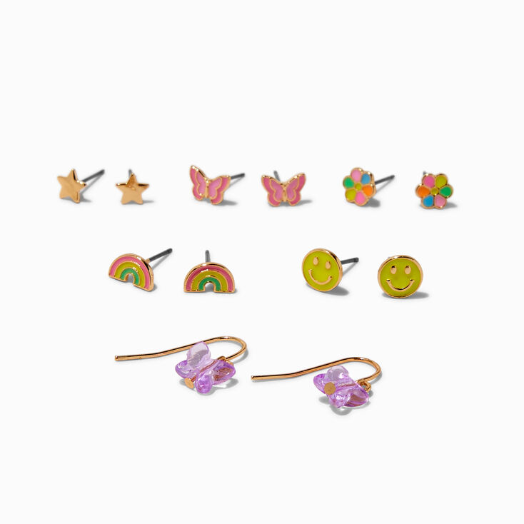 Happy Face Rainbow Earrings Set - 6 Pack,