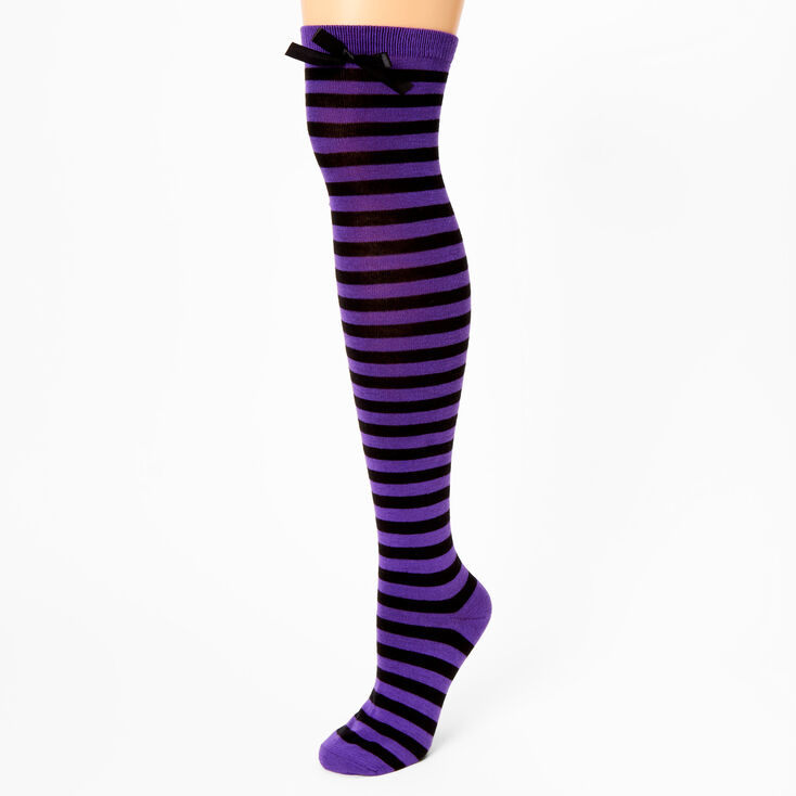Chaussettes montantes avec n&oelig;ud ray&eacute; - Violet,