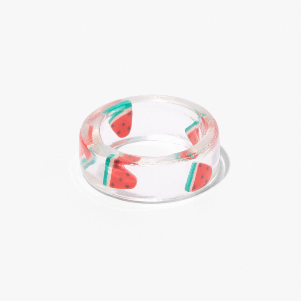 Claire s Club Rainbow Fruit Acrylic Rings 7 pack Claire s US