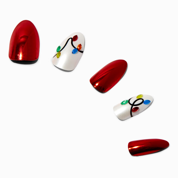 Faux ongles autocollants stiletto Lumi&egrave;res de No&euml;l - Lot de 24,
