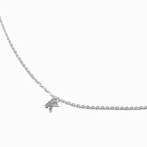 Silver-tone Crystal Block Letter Initial Pendant Necklace - K,