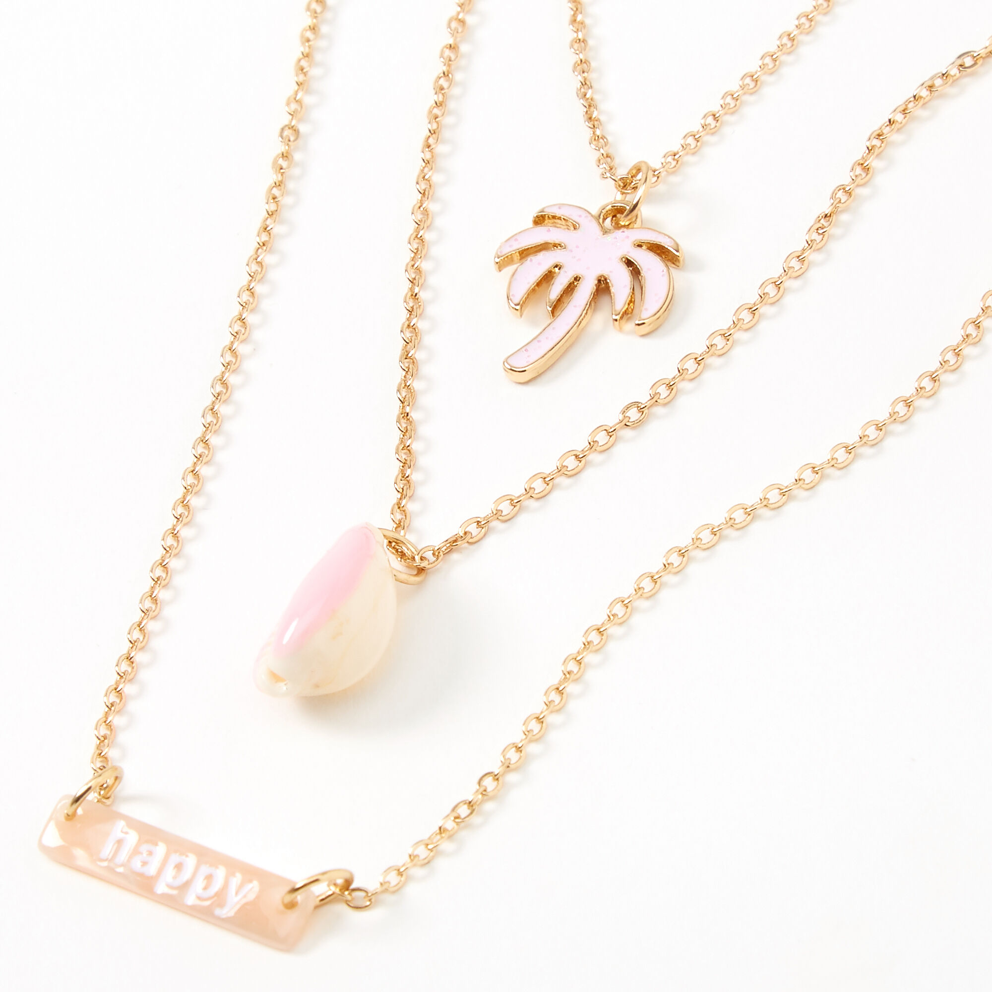 Sky Brown™ Gold Palm Tree Multi Strand Choker Necklace – Pink, 3 Pack,