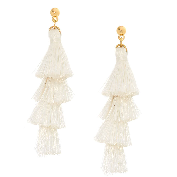 White Tiered Tassel Drop Earrings,