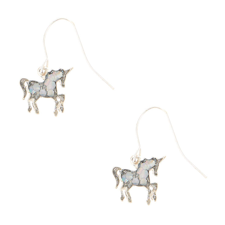 Silver Glitter Unicorn Drop Earrings Claire S
