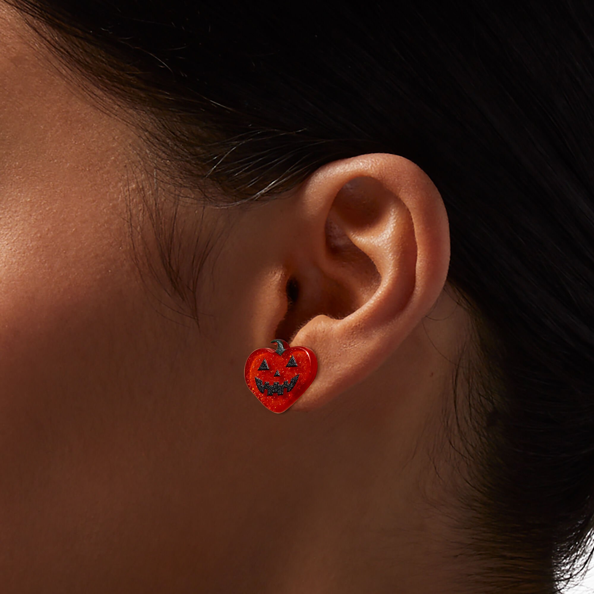 Jack-o-Lantern Heart Halloween Stud Earrings,