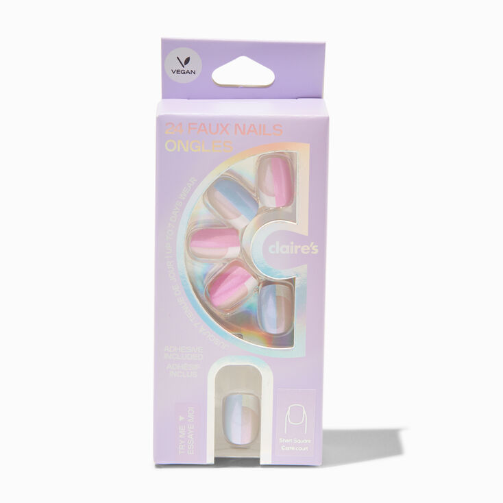 Holographic Colorblock Square Vegan Faux Nail Set - 24 Pack,