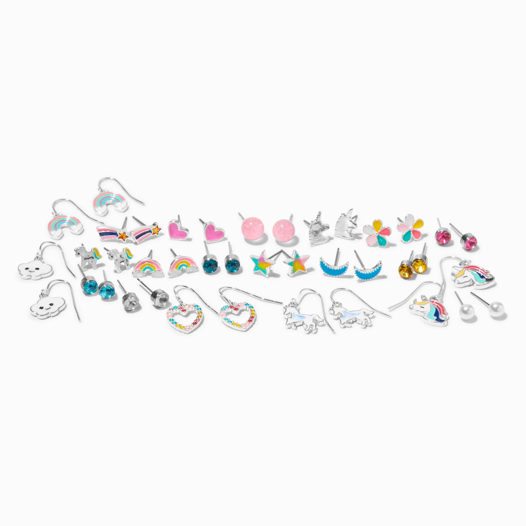 View Claires Rainbow Unicorn Earrings Set 20 Pack Silver information