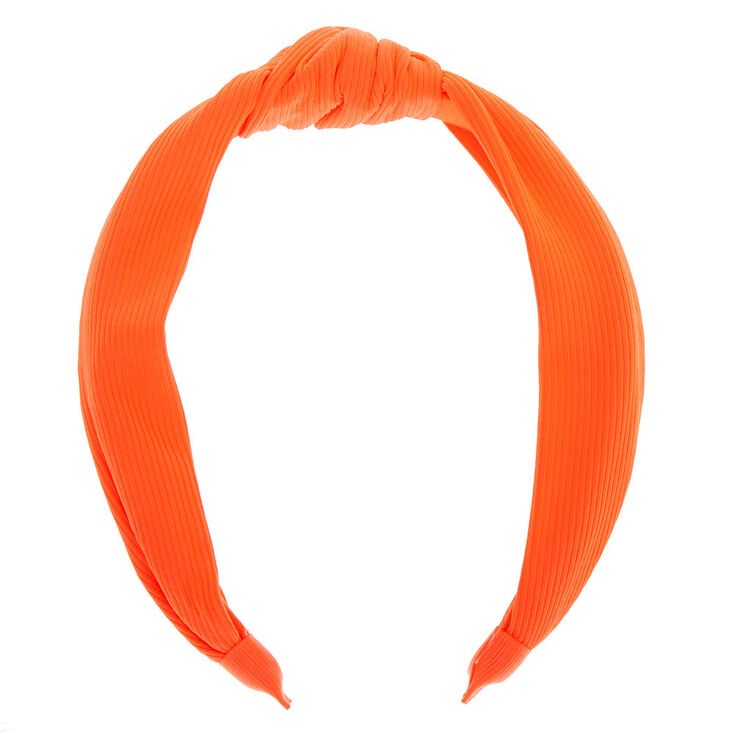 Ribbed Knotted Headband - Neon Orange,