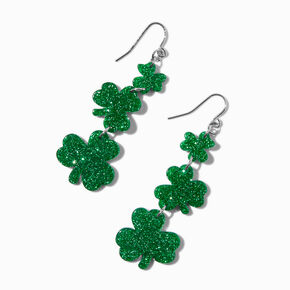 St. Patrick&#39;s Day Linear Shamrock Drop Earrings,