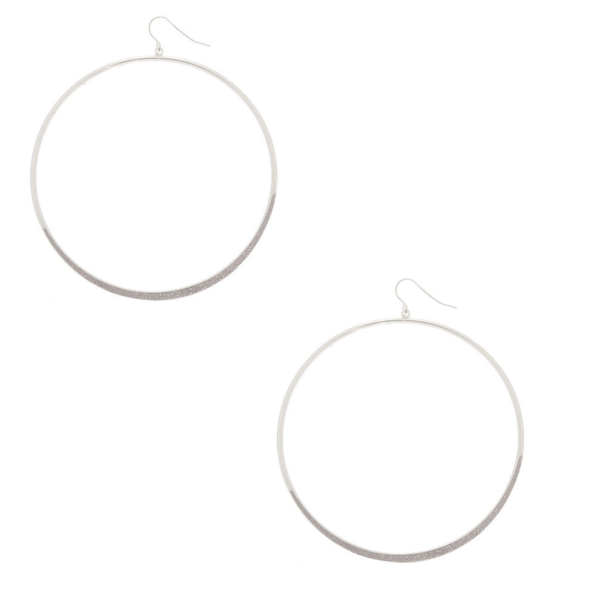 View Claires Tone 3 Glitter Large Hoop Drop Earrings Silver information
