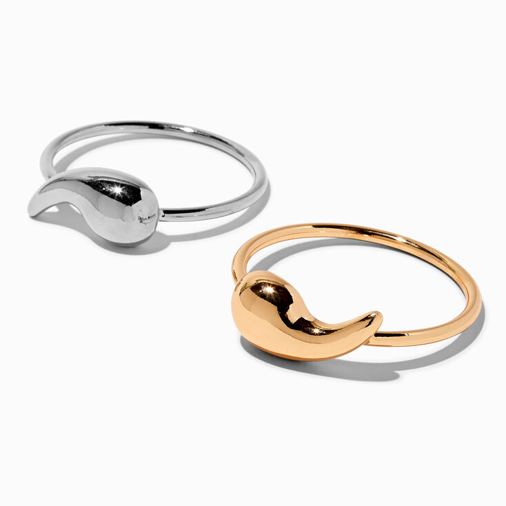 Mixed Metal Bean Bangle Bracelets - 2 Pack ,