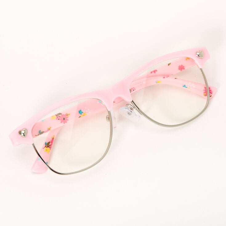 Claire&#39;s Club Retro Floral Clear Lens Frames - Pink,
