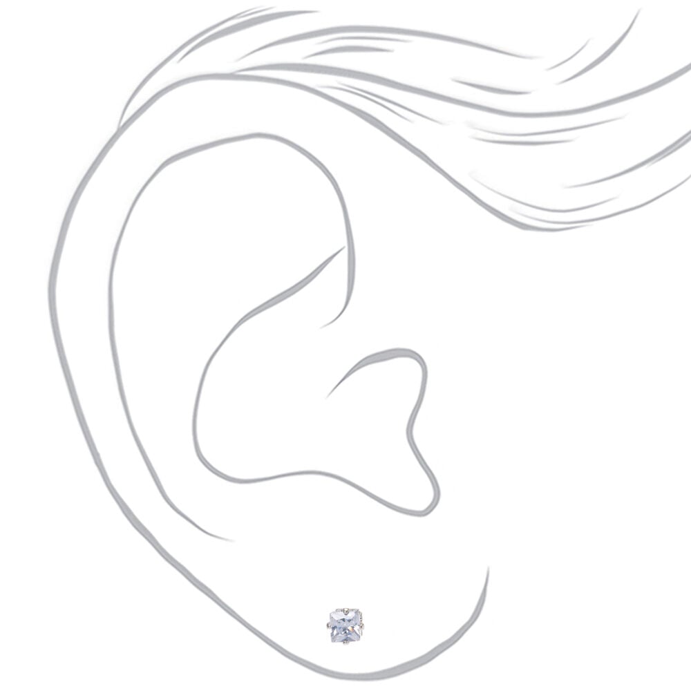 Clous d'oreilles carrés avec strass en zircon cubique d'imitation couleur argentée - 4 mm,