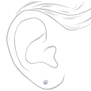 Silver-tone Cubic Zirconia 4MM Square Stud Earrings,