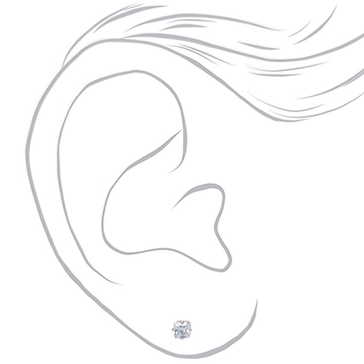 Silver-tone Cubic Zirconia 4mm Square Stud Earrings,