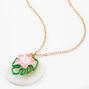 Pink Hibiscus Palm Leaf Layered Charm Pendant Necklace,