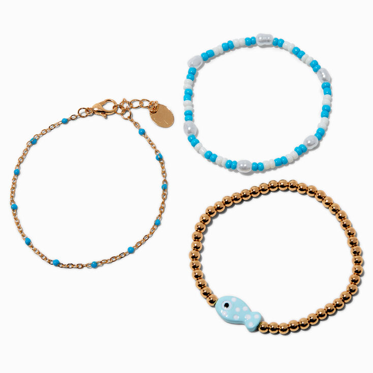 Blue Fish Beaded &amp; Adjustable Bracelet Set - 3 Pack,
