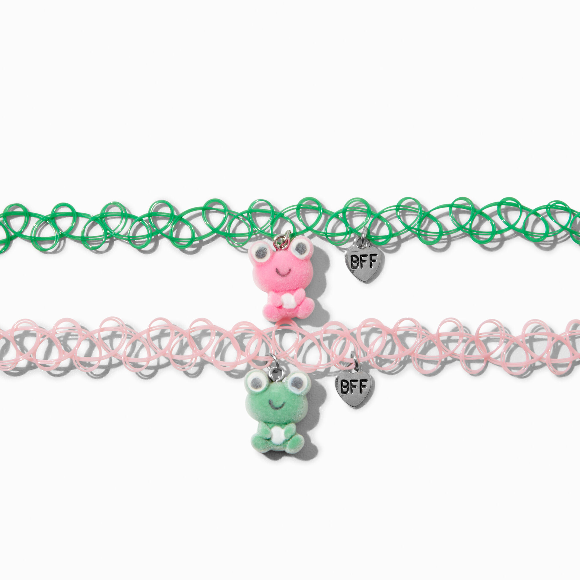 Best Friends Pink Green Flocked Frog Tattoo Choker Necklaces 2 Pack Claire s US