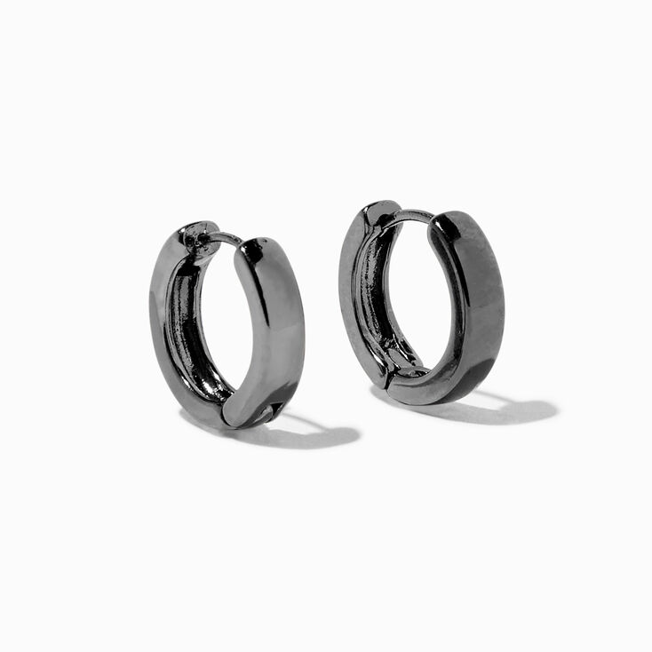 Hematite 15MM Huggie Hoop Earrings,