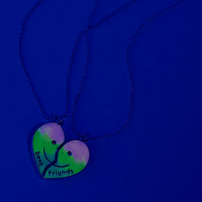 Best Friends Happy Face Glow in the Dark Ombr&eacute; Split Heart Pendant Necklaces - 2 Pack,