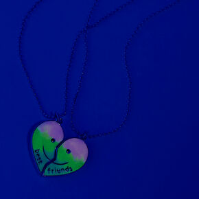 Best Friends Happy Face Glow in the Dark Split Ombr&eacute; Heart Pendant Necklaces - 2 Pack,
