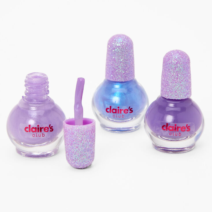Claire&#39;s Club Purple Mini Glitter Peel-Off Nail Polish Set &#40;3 pack&#41;,