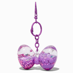 Purple Hair Bow Water-Filled Glitter Keychain,