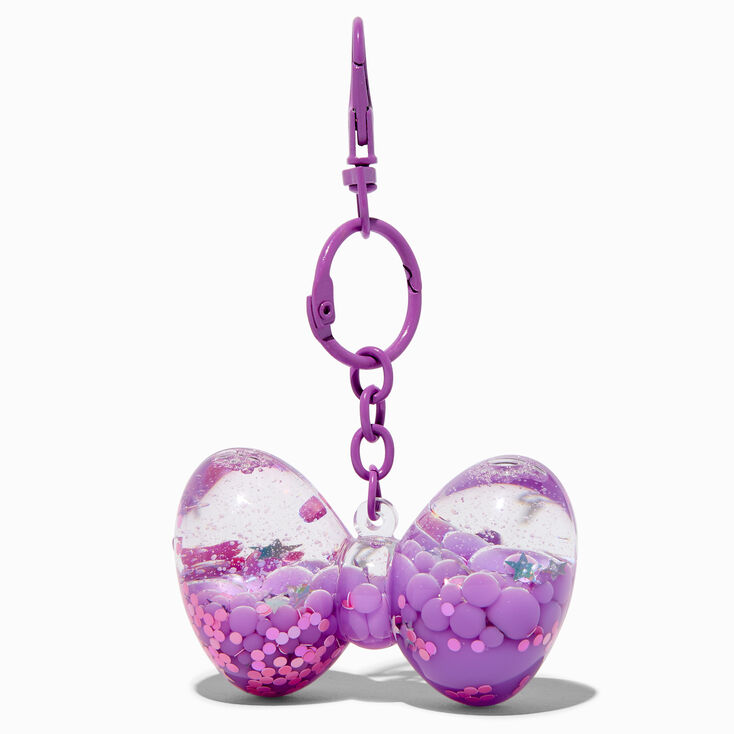Porte-cl&eacute;s &agrave; paillettes rempli d&rsquo;eau n&oelig;ud pour cheveux violet,