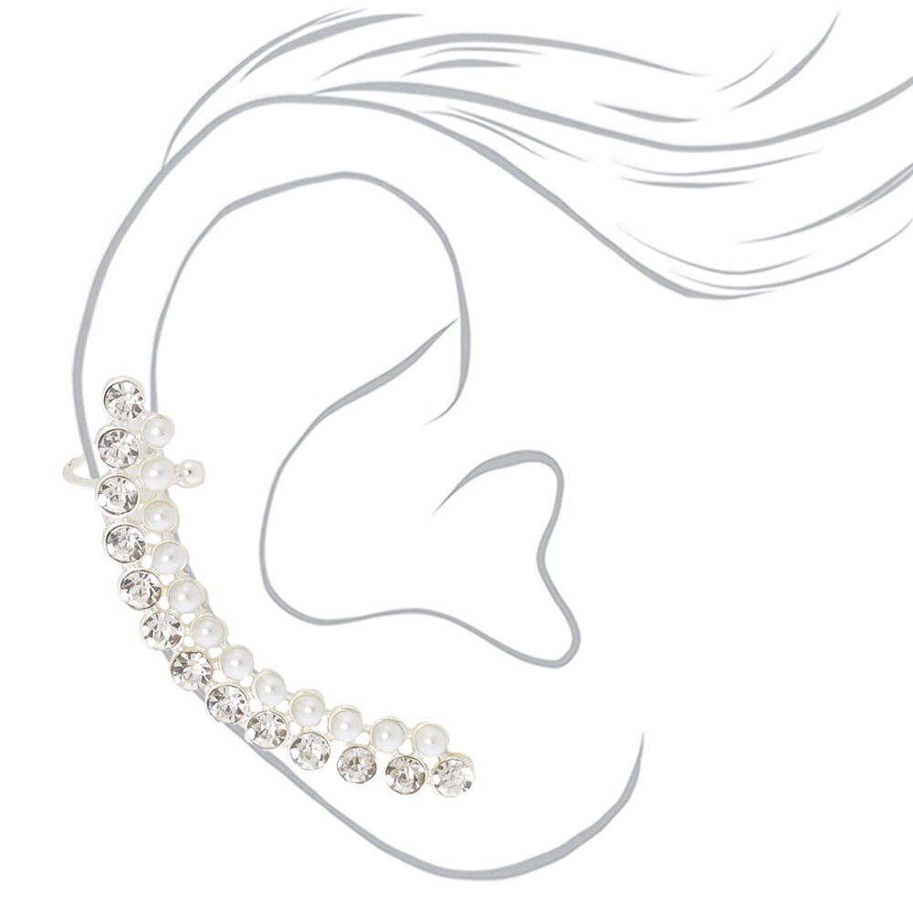 Pearl & Crystal 2" Ear Crawler Earrings,
