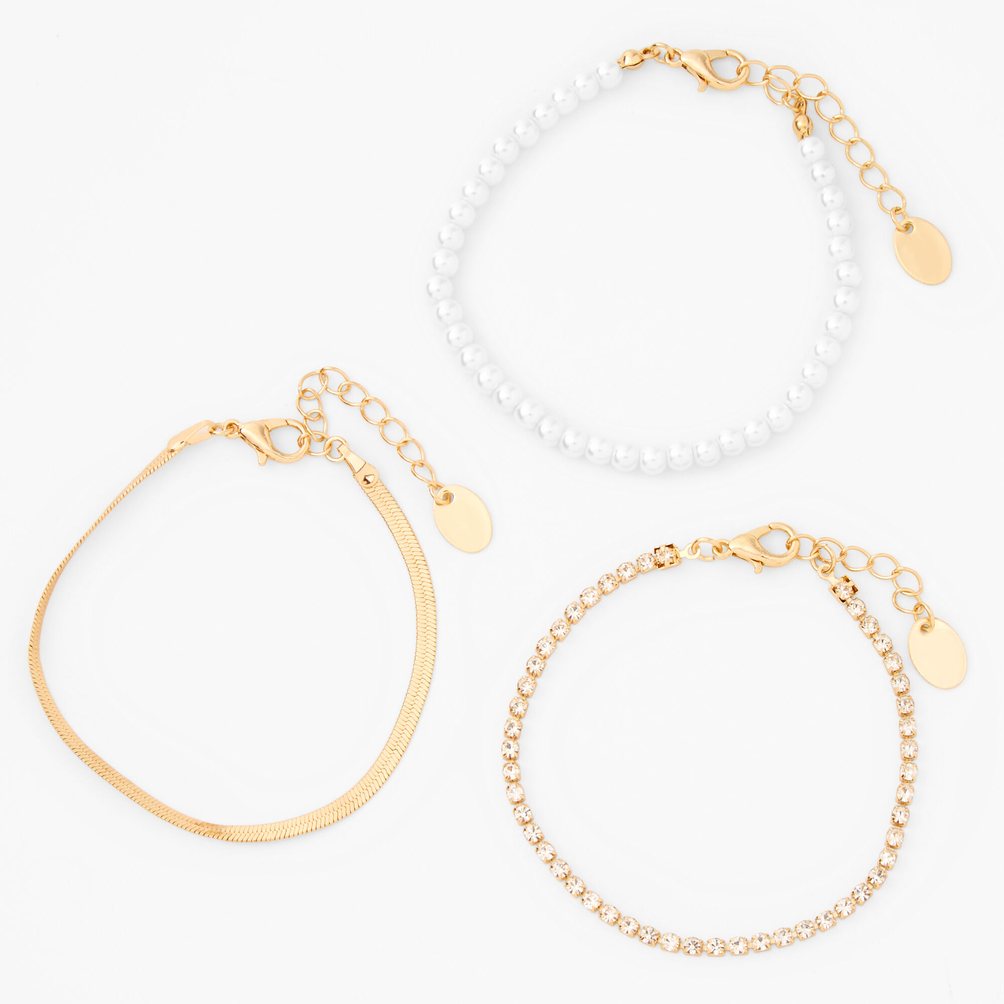 Gold Rhinestone & Pearl Bracelets (3 Pack),