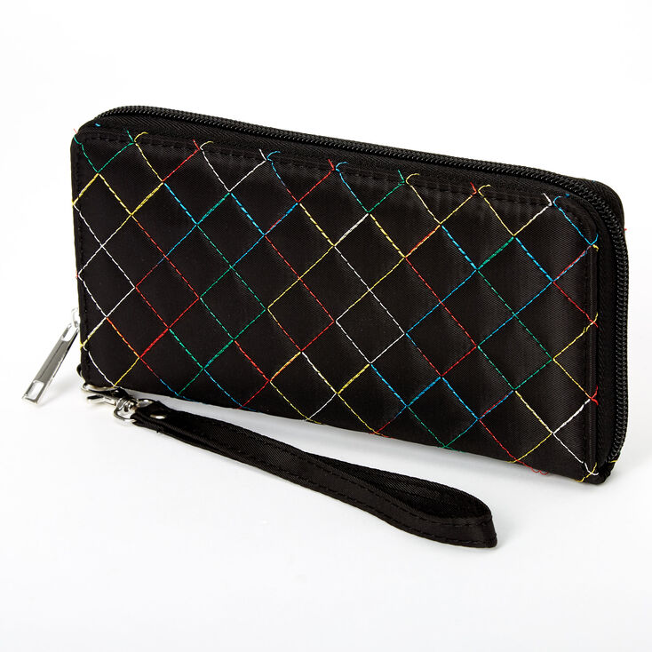 Claire's Pochette poignet matelassée surpiquée arc-en-ciel - Noir