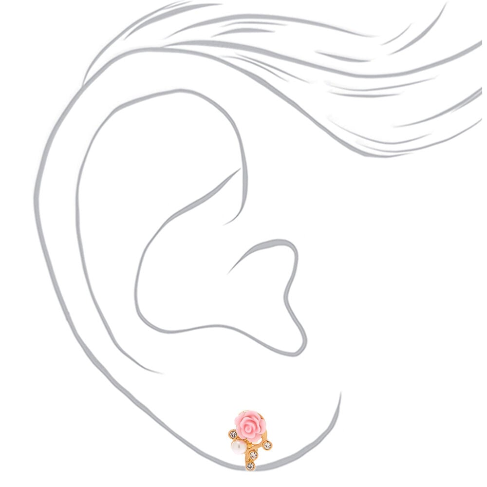 Pink Rose Crystal Clip-On Earrings,