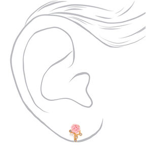 Gold Crystal Rose Clip-On Earrings - Pink,