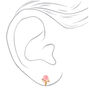 Gold Crystal Rose Clip On Stud Earrings - Pink,