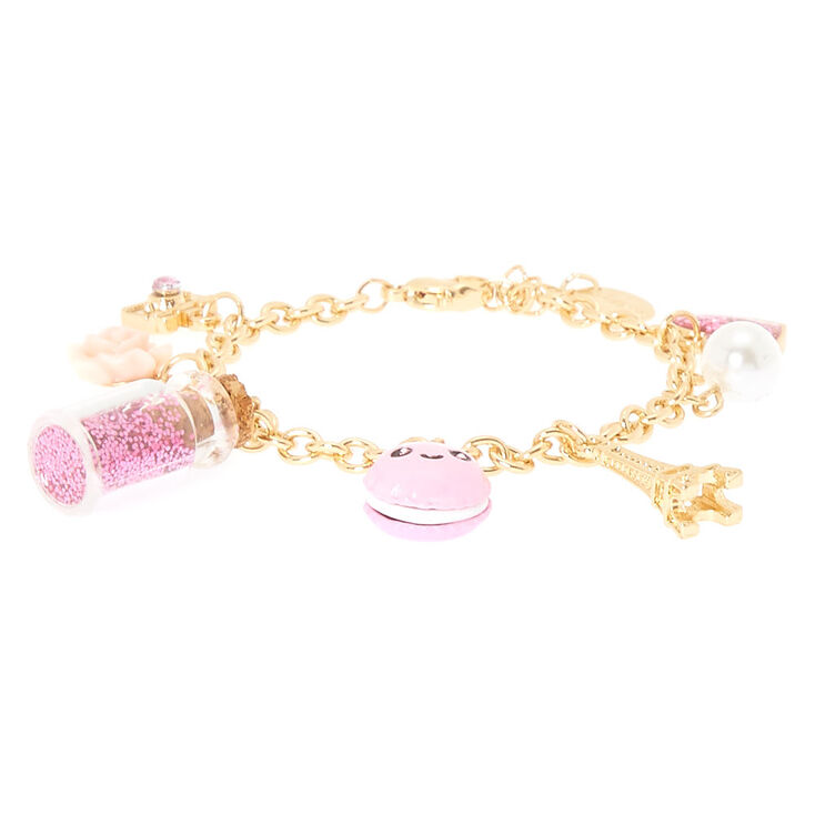 Gold Paris Charm Bracelet - Pink,