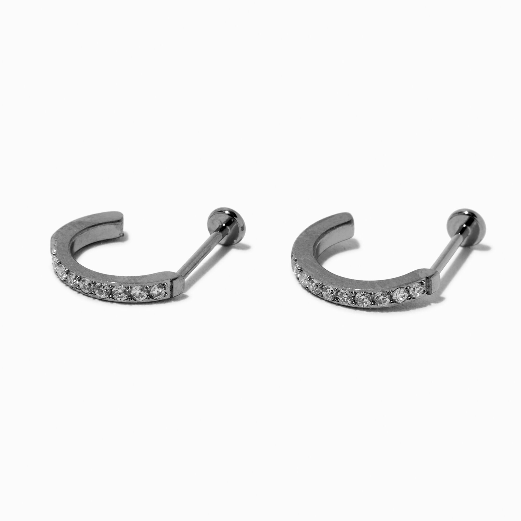 View C Luxe By Claires Tone Titanium Crystal Flatback Hoop Earrings Silver information