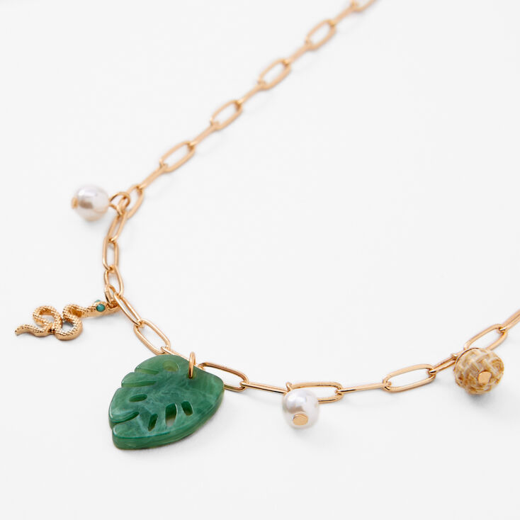Gold Tropical Palm Charm Choker Necklace,