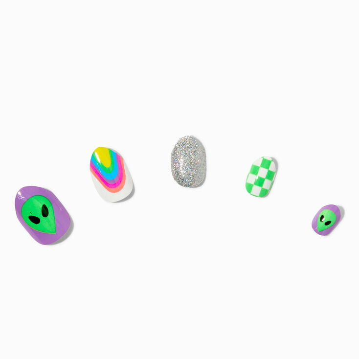 Glitter Alien Stiletto Press On Vegan Faux Nail Set - 24 Pack,