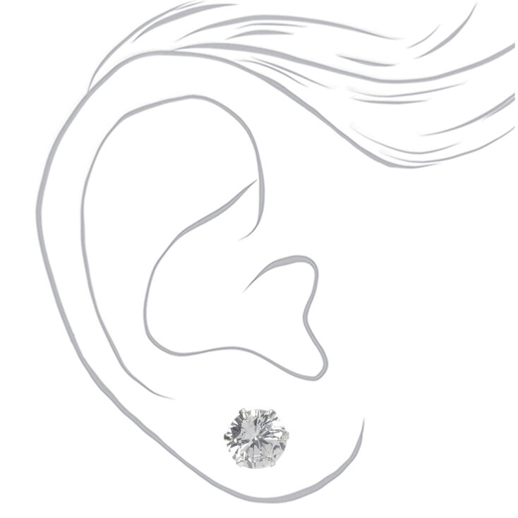 Sterling Silver Cubic Zirconia Round Stud Earrings - 8MM,