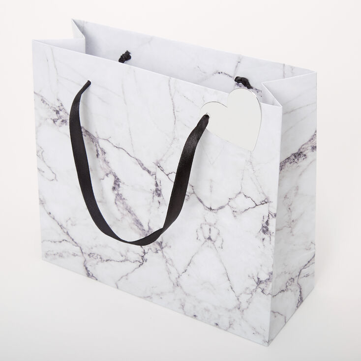 Claire's Sac cadeau de taille moyenne effet marbré - Blanc