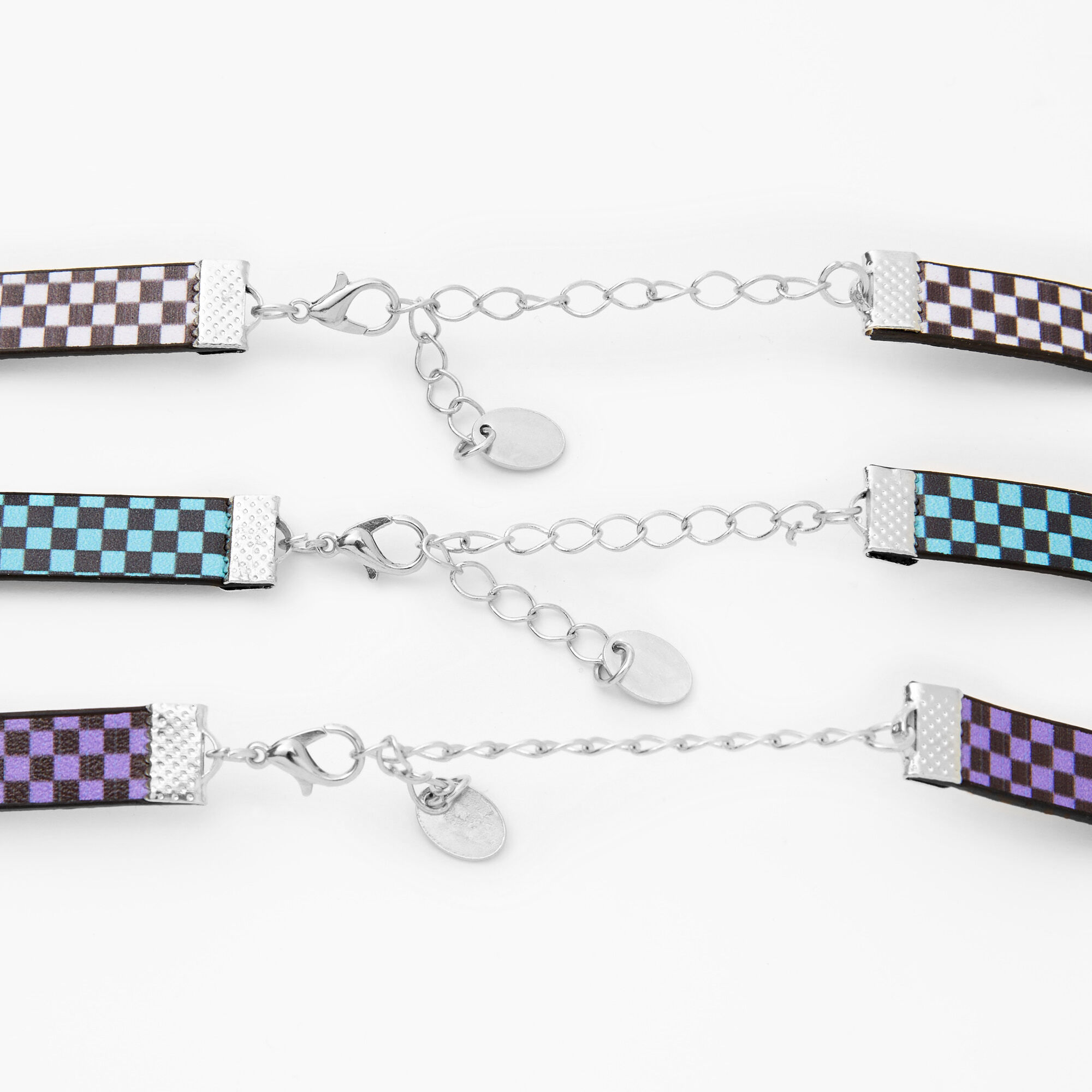 Multicolour Checkered Choker Necklaces - 3 Pack,