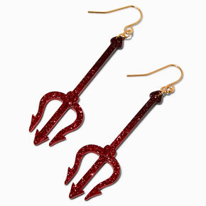 Red Glitter Pitchfork Drop Earrings,