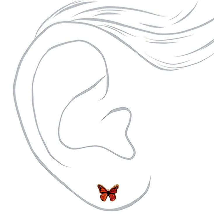 18k Gold Plated Monarch Butterfly Stud Earrings,