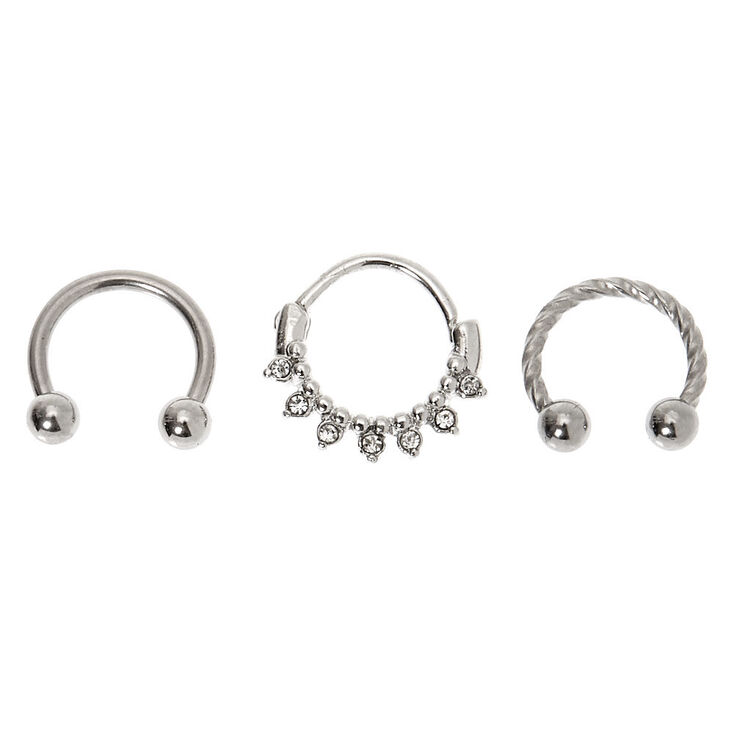 Silver-tone Twisted Crystal Cartilage Hoop Earrings - 3 Pack,